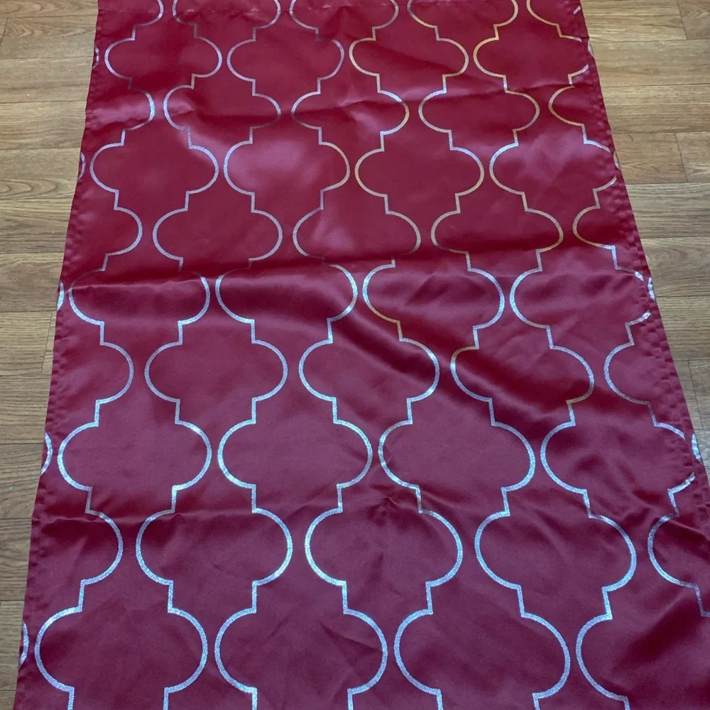 1 pair of burgundy/wine and silver curtains 28” x 84” each panel